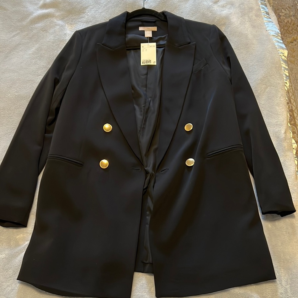 H&M Navy Double Breasted Oversized Blazer S